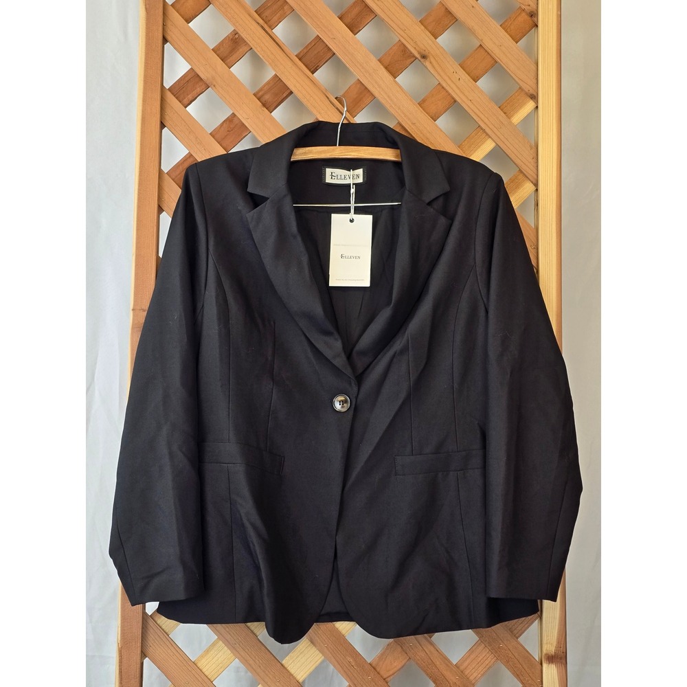 ELLEVEN Blazer Women‎ M Black Single Button Notch Lapel E161 -New